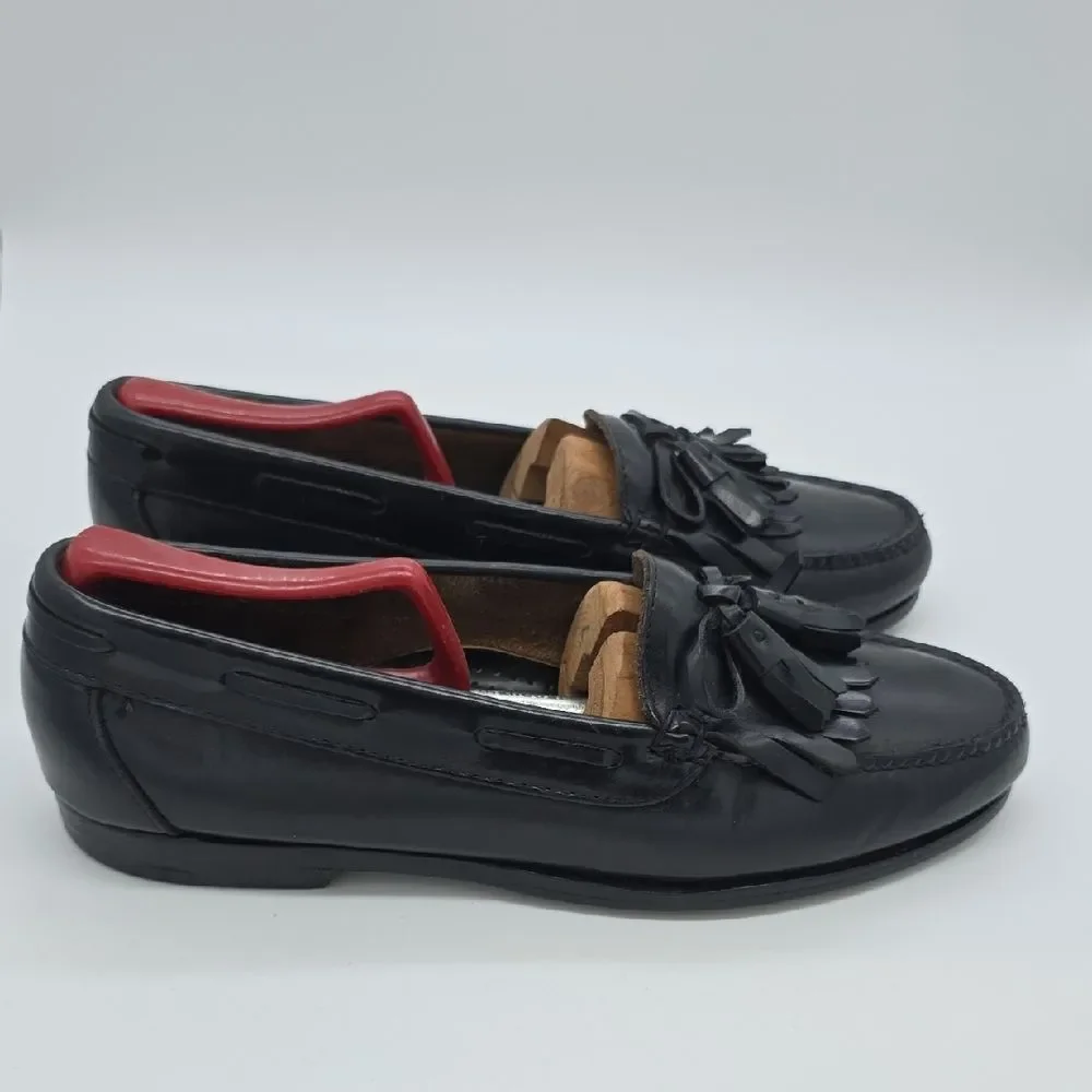 Cole Haan Black Leather Tassel Loafers with Red Heel Lining